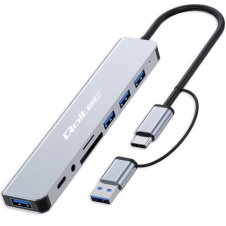 adattatore hub qoltec 8in1 usb-c/usb 8 porte in alluminio grafite