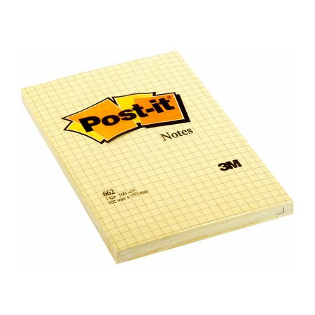 blocco adesivo post-it 100fg giallo canary 102x152mm a quaretti