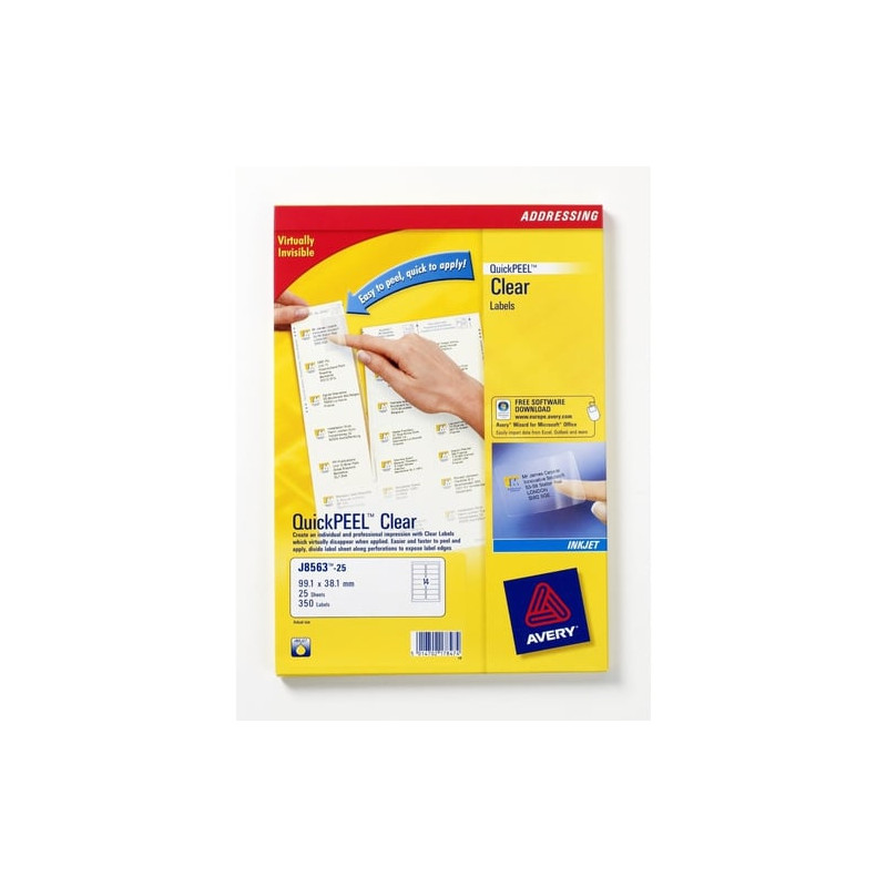 Etichette avery inkjet trasparenti j8563-25fogli (14 etichette/foglio