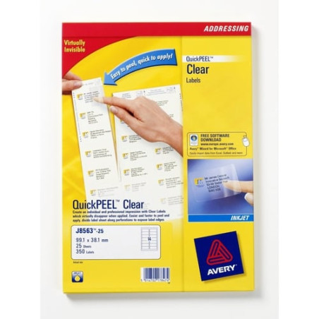 Etichette avery inkjet trasparenti j8563-25fogli (14 etichette/foglio