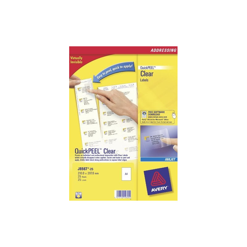 Etichette avery inkjet trasparenti j8567-25 fogli (1 etichette/foglio