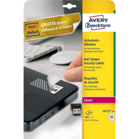 Etichette avery laser antimanomissione l6113-20 fogli (48 etichette/foglio