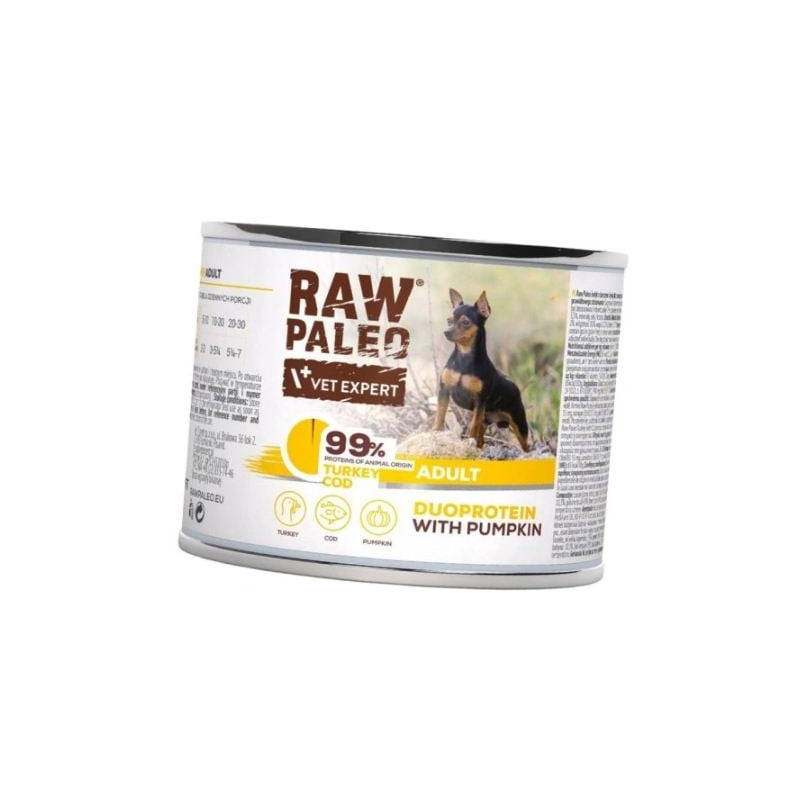 cibo umido vetexpert raw paleo turkey tacchino in scatola con merluzzo