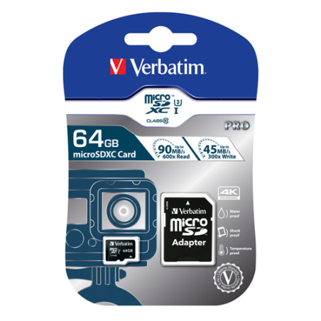 64gb scheda micro sdxc verbatim pro class 10 uhs-i incl adattatore