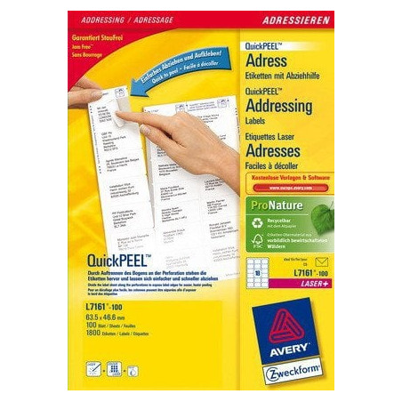 Etichette avery laser bianche l7161-100 fogli (18 etichette/foglio