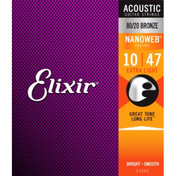 corde chitarra acustica elixir nanoweb 11002 extra light 10-47