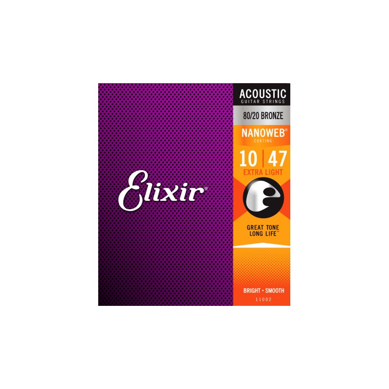 corde chitarra acustica elixir nanoweb 11002 extra light 10-47