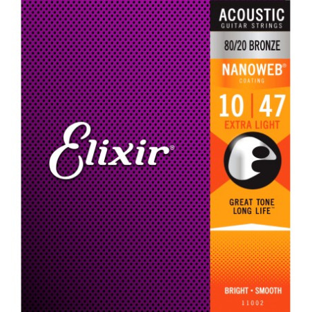 corde chitarra acustica elixir nanoweb 11002 extra light 10-47