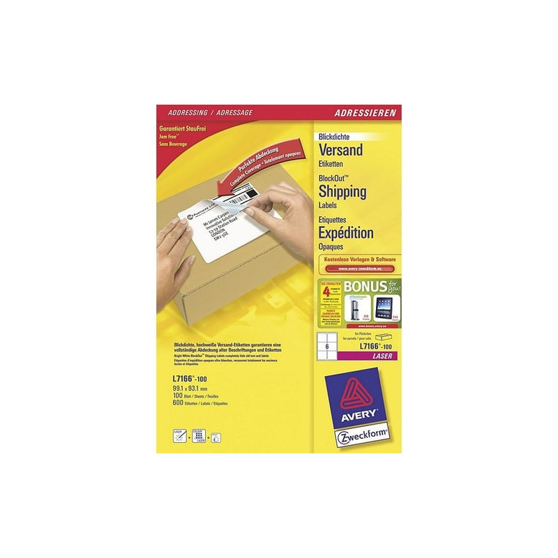 Etichette avery laser bianche l7166-100 fogli (6 etichette/foglio