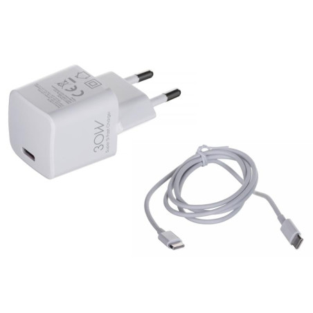 alimentatore da rete sbs ibox c-38 pd30w usb-c cavo bianco