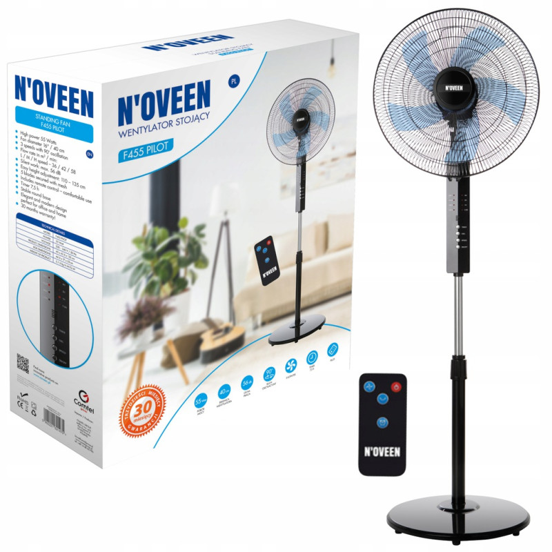 ventilatore a piedi n'oveen 40cm 55w nero/blu [f455]