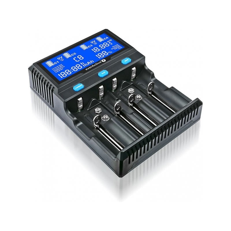 caricabatterie everactive per batterie cilindriche li-ion e ni-mh