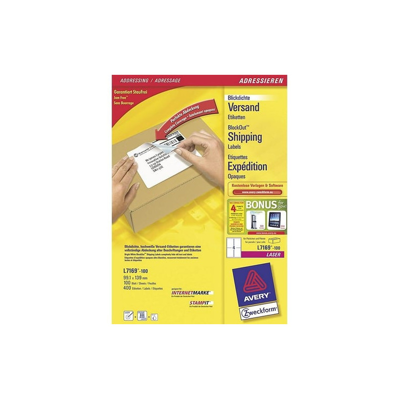 Etichette avery laser bianche l7169-100 fogli (4 etichette/foglio