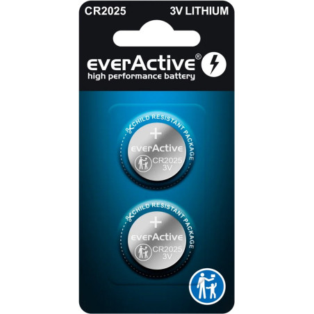 batteria a bottone everactive cr2025 al litio 150mah 3.0v blu/nero