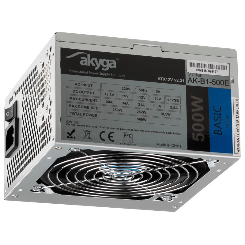 alimentatore 500w akyga basic ak-b1-500e (passiv 120mm) [ak-b1-500e]