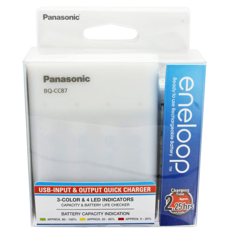 caricabatteria usb panasonic eneloop smart plus bq-cc87 con 4xaac2000mah