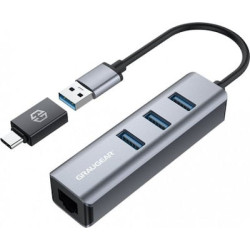 hub usb graugear usb-hub3x usb 3.0 di tipo a 5gbit/s lan rj45