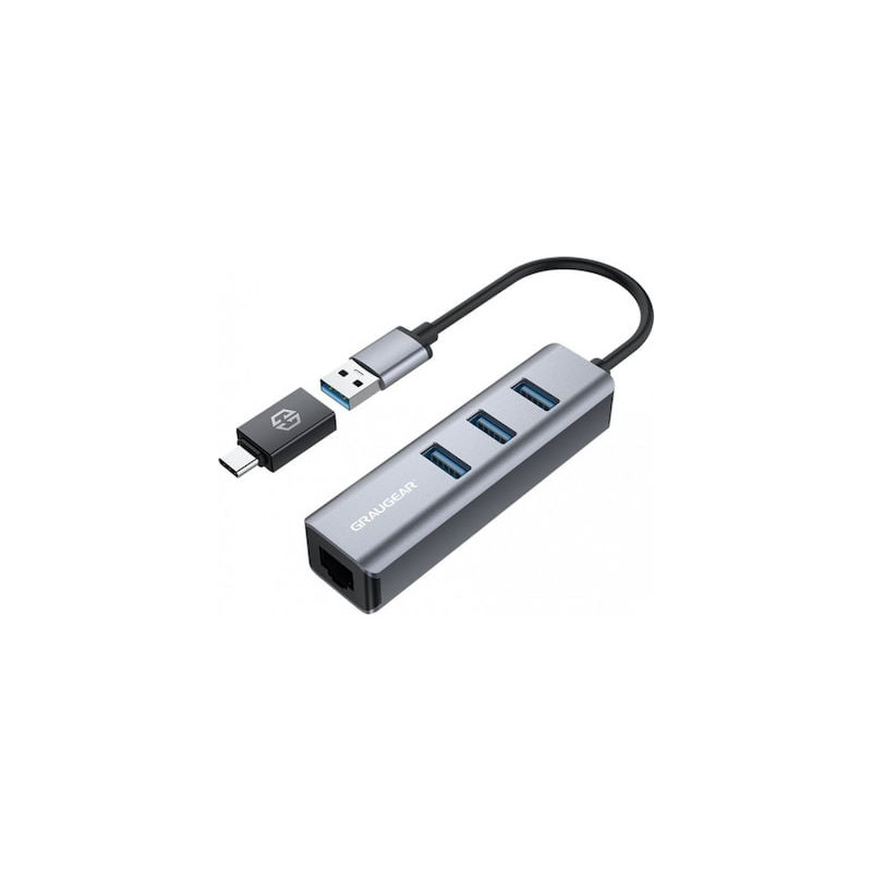 hub usb graugear usb-hub3x usb 3.0 di tipo a 5gbit/s lan rj45