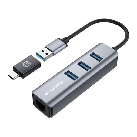 hub usb graugear usb-hub3x usb 3.0 di tipo a 5gbit/s lan rj45