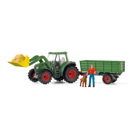 schleich farm world trattore con rimorchio multicolore [42608]
