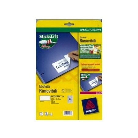 Etichette avery laser bianche rimovibili l4732rev-25 fogli (80
