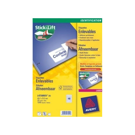 Etichette avery laser bianche rimovibili l4736rev-25 fogli (48