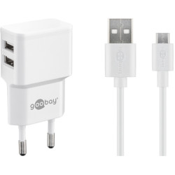 set caricabatterie goobay 44985 2x microusb 18w 1m bianco [44985]