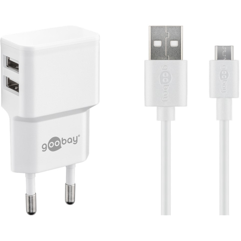 set caricabatterie goobay 44985 2x microusb 18w 1m bianco [44985]