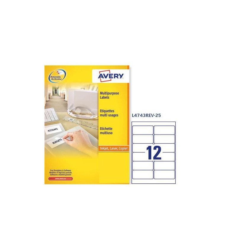 Etichette avery laser bianche rimovibili l4743rev-2 5fogli (12
