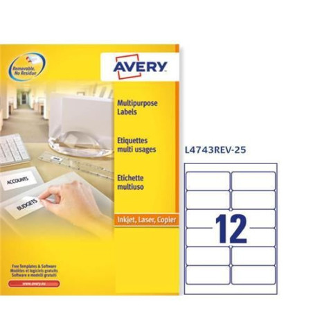 Etichette avery laser bianche rimovibili l4743rev-2 5fogli (12