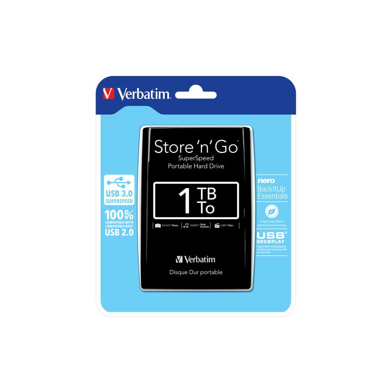 hard disk esterno 2,5 1tb verbatim store 'n'go nero [53023]