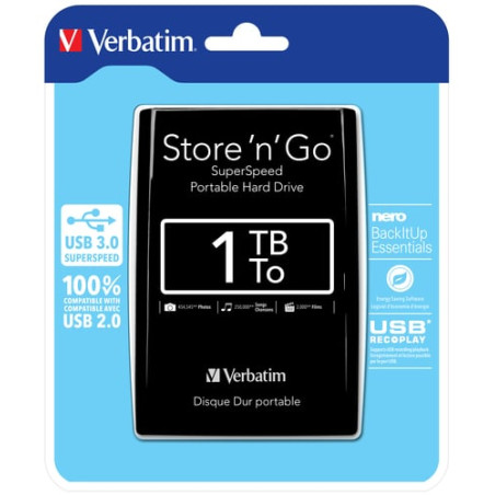 hard disk esterno 2,5 1tb verbatim store 'n'go nero [53023]