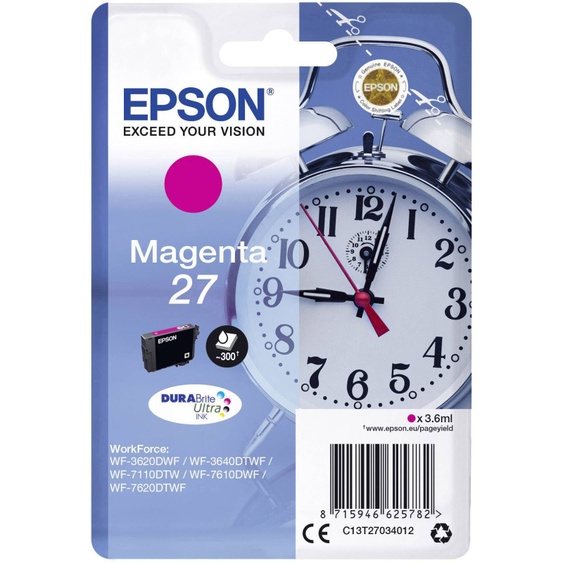 cartuccia epson durabrite ultra magenta, serie 27/sveglia [c13t27034010]
