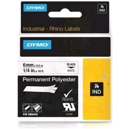 nastro in poliestere dymo d1 rhinopro 12mmx5.5mt colore bianco stampa
