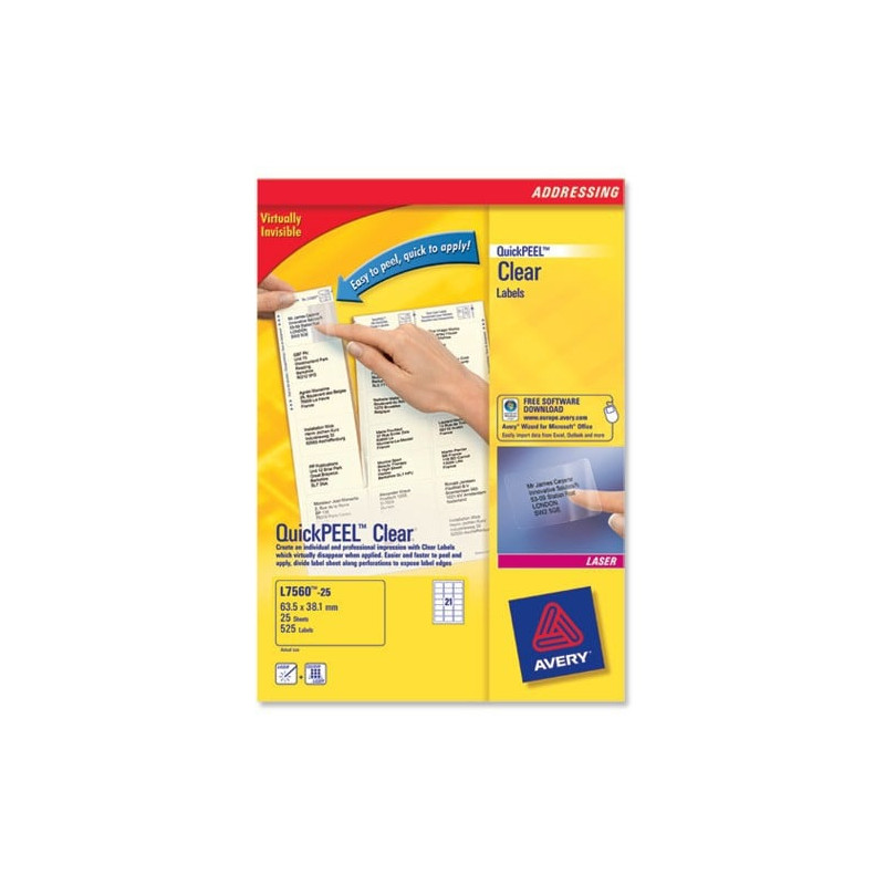 Etichette avery laser trasparenti l7560-25fogli (21 etichette/foglio