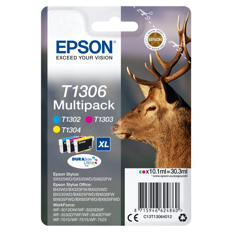 cartuccia epson t1306 cervo multipack 3 ciano/magenta/giallo [c13t13064012]