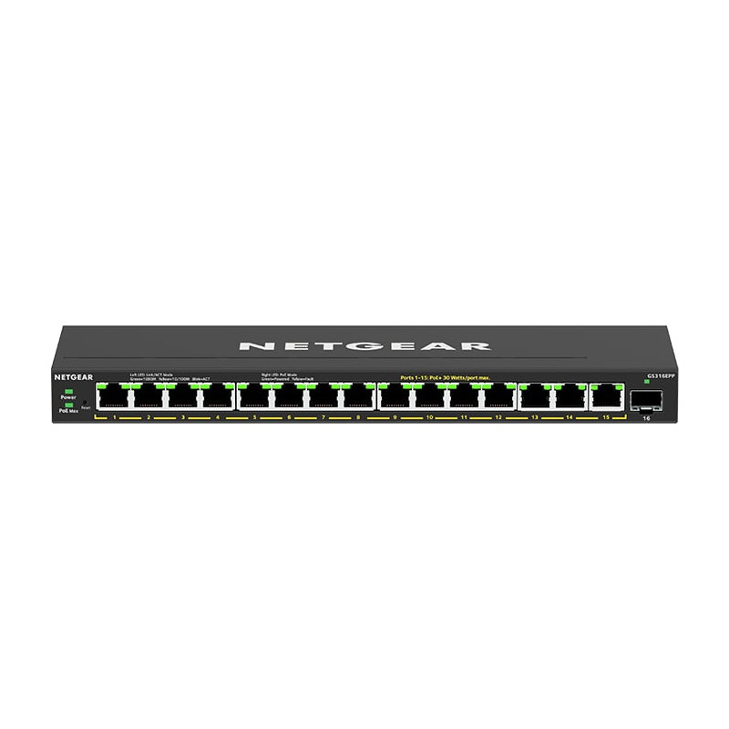 switch netgear 16x1000 poe 1xsfp 231w [gs316epp-100pes]