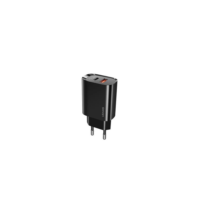 alimentatore da rete usams 1xusb-c+1xusb t35 pd3.0 20w nero [azusatlusa00816]