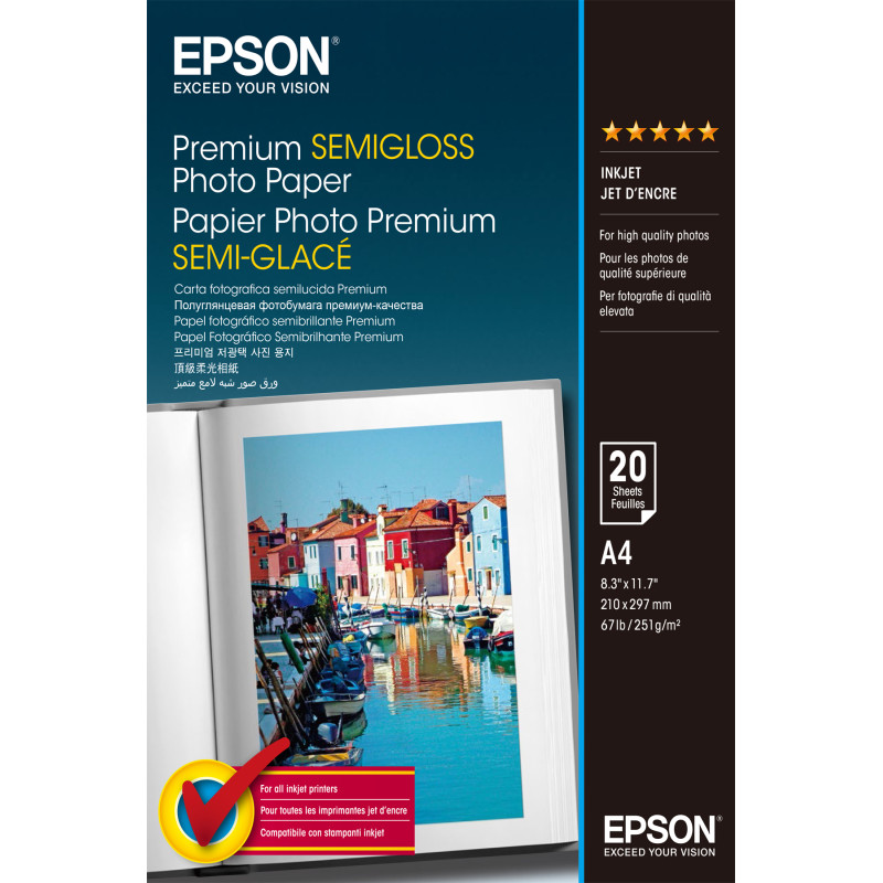 carta fotografica epson premium semilucida 20 fogli bianco [c13s041332]