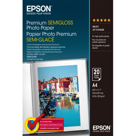 carta fotografica epson premium semilucida 20 fogli bianco [c13s041332]