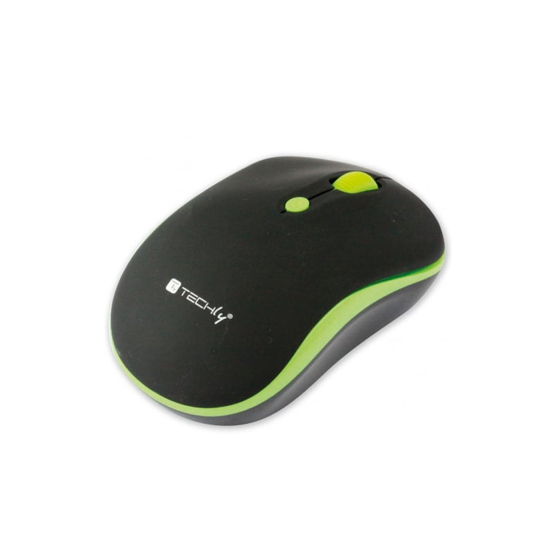 mouse techly wireless 2.4ghz 800-1600 dpi nero/verde