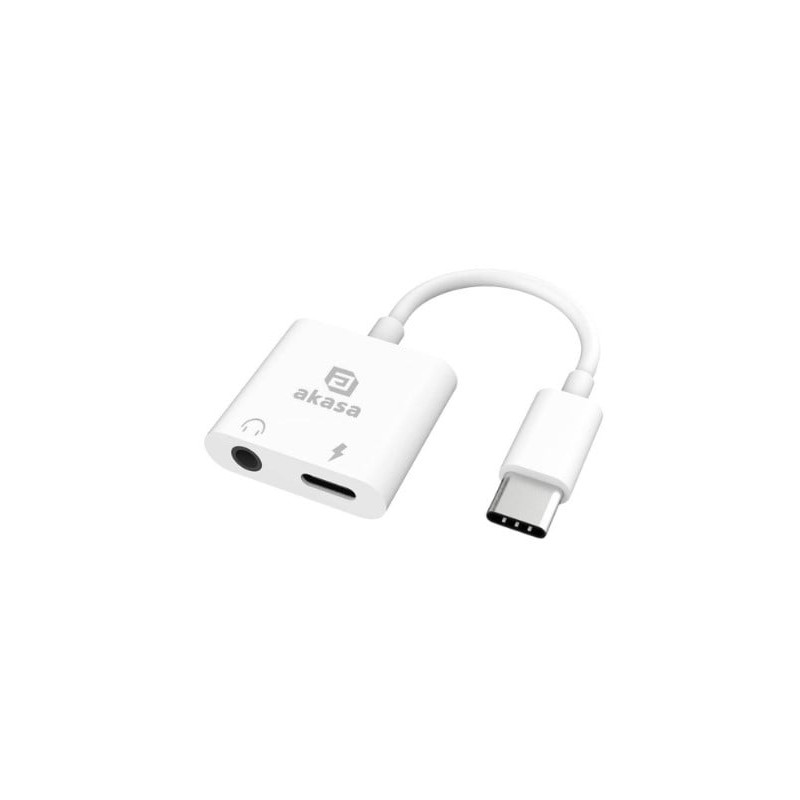 adattatore akasa audio/phono per cuffie e caricabatterie pd da usb-c