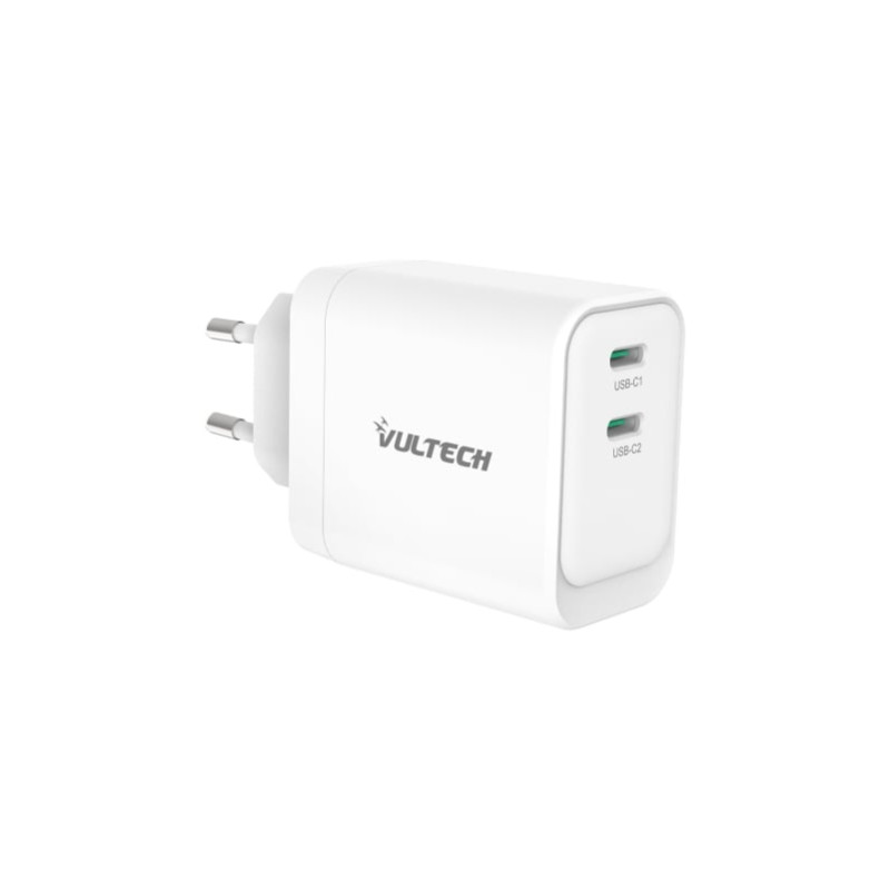 alimentatore da rete vultech cc45-2c 2x usb-c gan 45w bianco