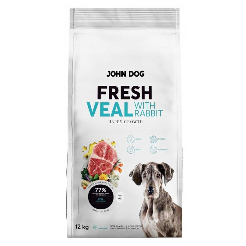 cibo secco per cani john dog vitello junior fresco 12kg