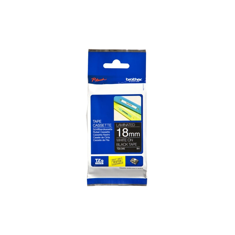 nastro laminato brother tze-345 18mmx8mt bianco/nero [tze345]