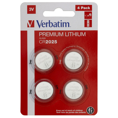 confezione 4 batterie verbatim cr2025 litio 3v a bottone [49532]