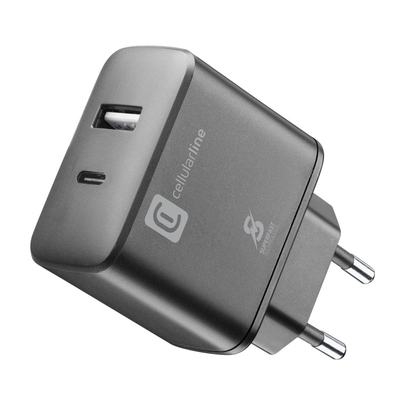 alimentatore da rete cellularline 2 porte fast 25w