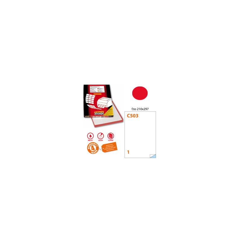 etichetta adesiva c/503 rosso fluo 100fg a4 210x297mm (1et/fg) markin