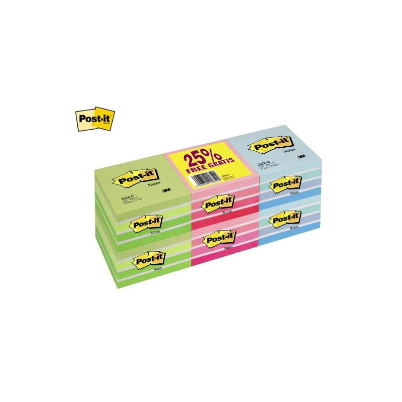 blocco note post-it 7.6x7.6cm cubo 450 fogli blu/verde/rosa