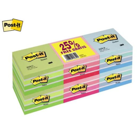blocco note post-it 7.6x7.6cm cubo 450 fogli blu/verde/rosa